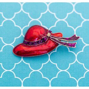 Vintage Classy Red Hat Brooch - R29